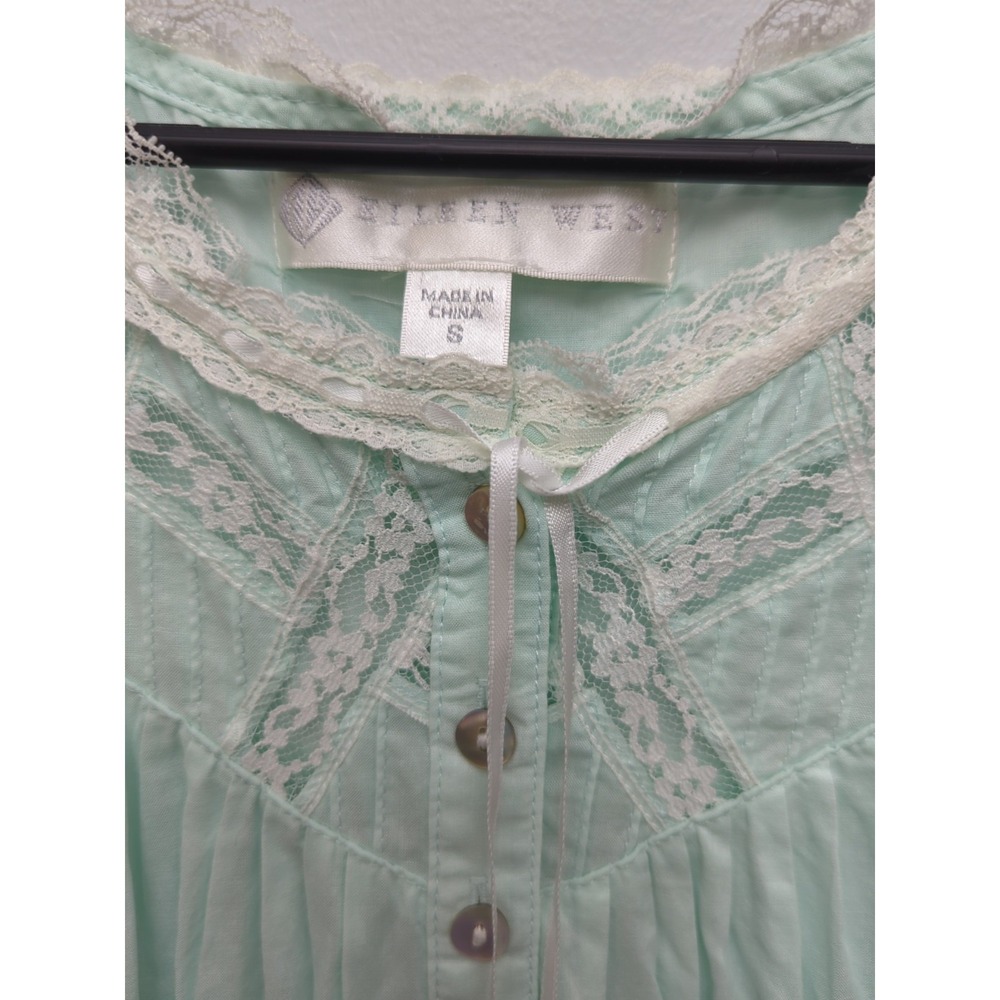 D5 Eileen West Nightgown Sleeveless Cotton Ballet Length Button Front Lace Mint - Picture 3 of 4